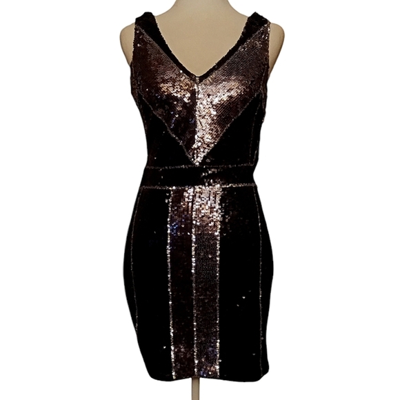 Vintage B. Darlin Black & Silver Full Sequin Back Zip Midi Bodycon Dress Sz 3/4 - Picture 1 of 9